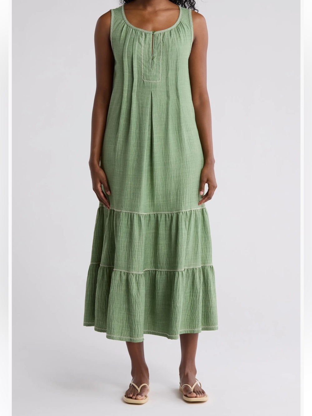 Max Studio Sleeveless Tiered Green Maxi Dress